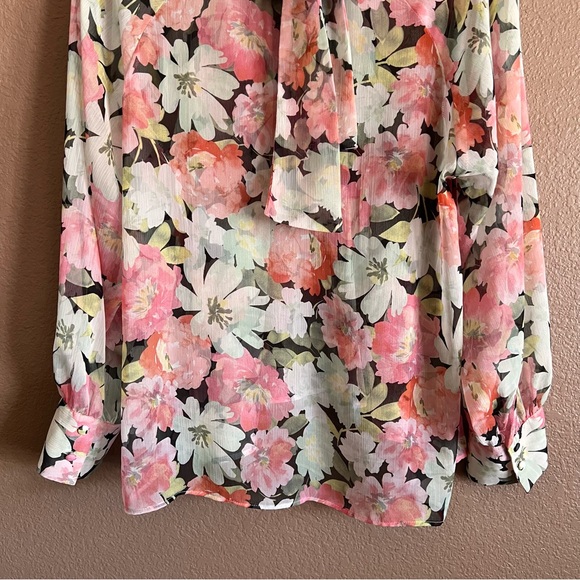 Zara Sheer Longe Sleeve Floral Back Tie Blouse Size XL - Picture 3 of 10